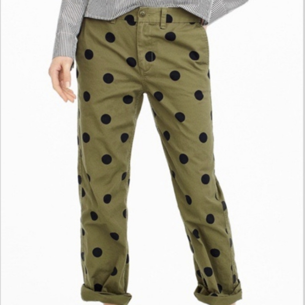 J. Crew Olive Polka Dot Pants